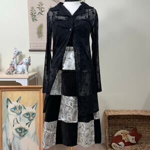 Vintage Velvet Paisley Patchwork Midi Skirt Whimsigoth Whimsy Romantic Goth XS